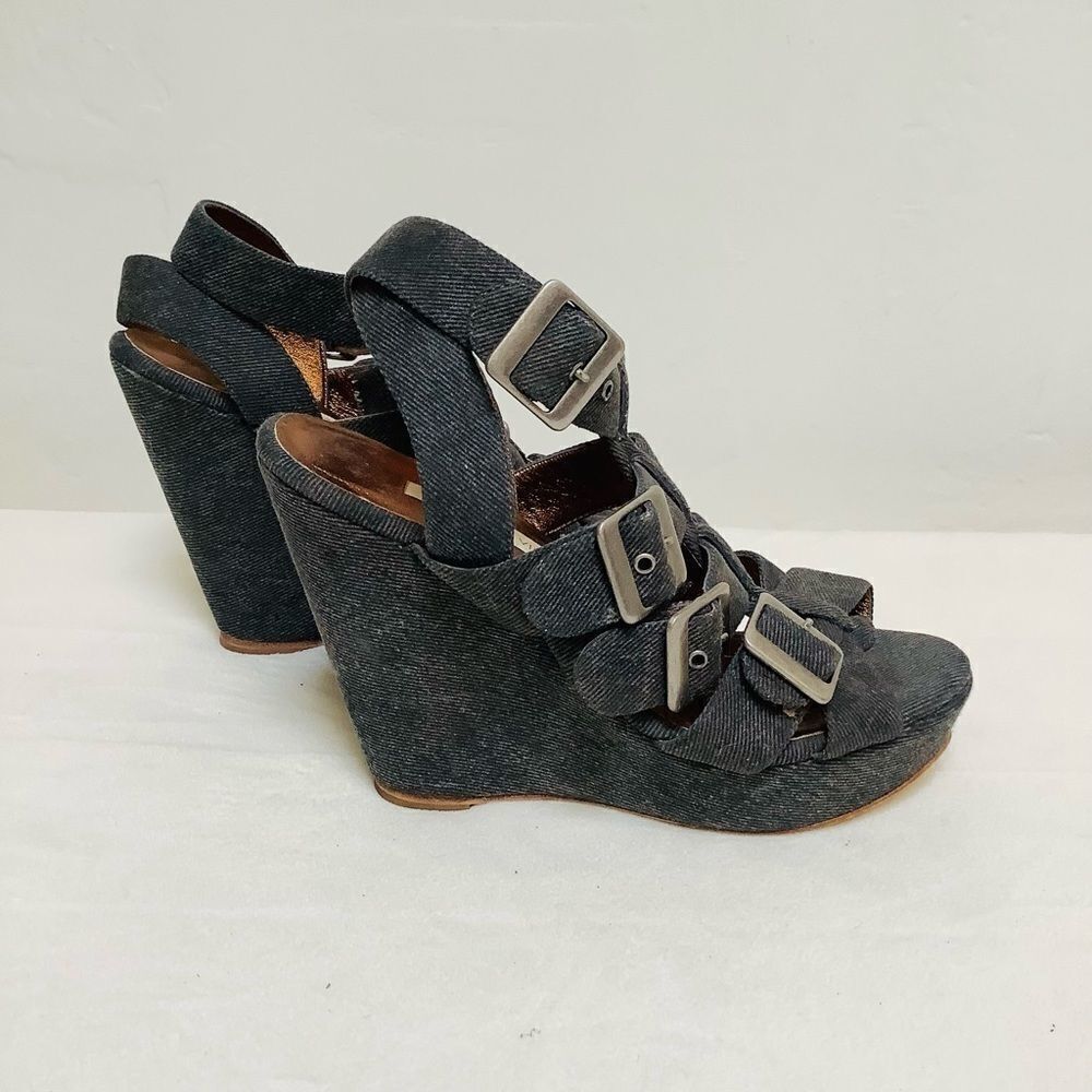CYNTHIA VINCENT DENIM BONDAGE SANDALS 6